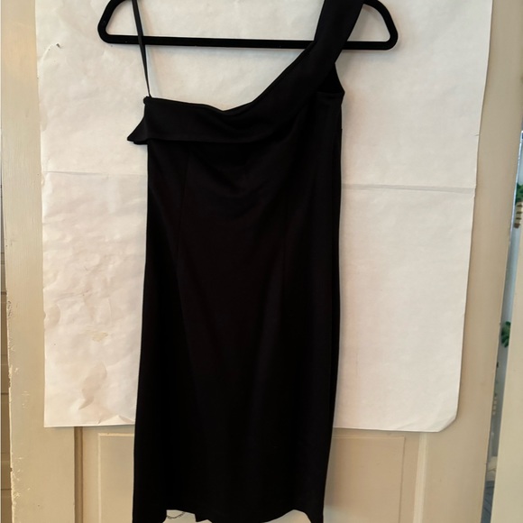 NBD Sweet November One Shoulder Silver Chain High Slit Little Black Dress sz S - Picture 7 of 13